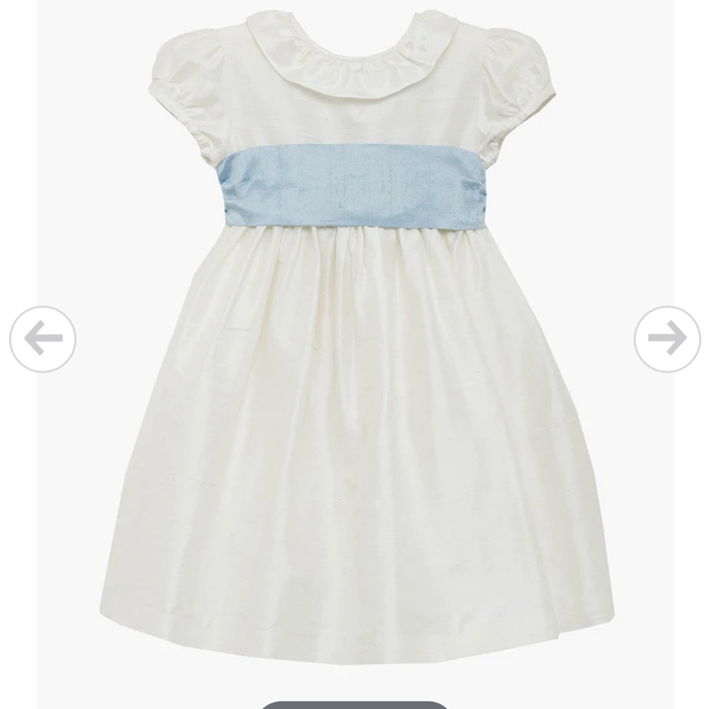Special occasion White Dress with Blue Sash 3T